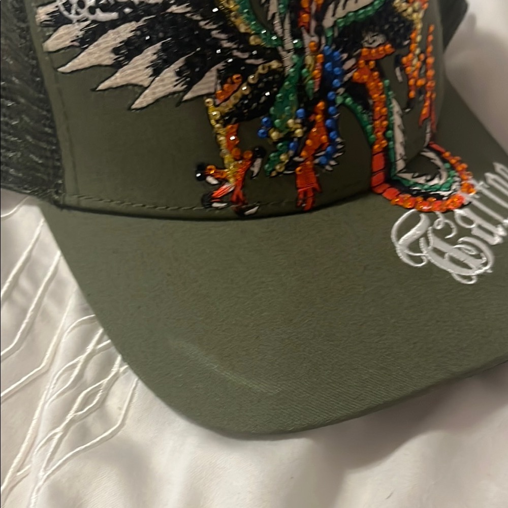 Ed Hardy Green and Black Embroidered Hat